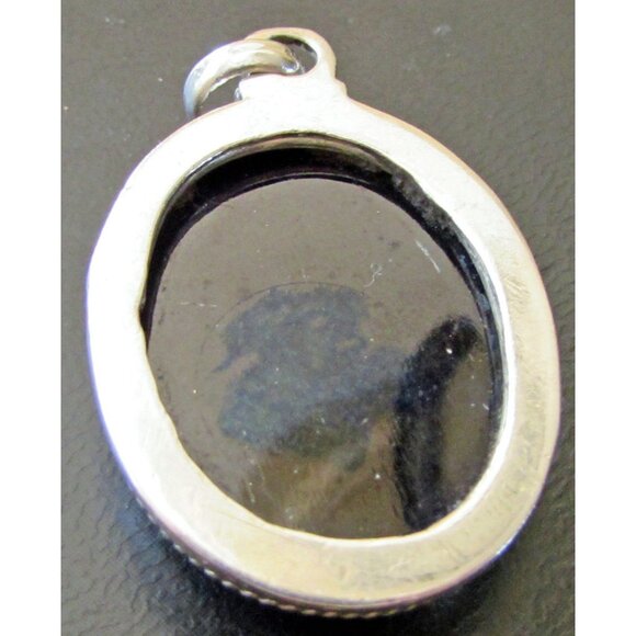 Sterling Silver Onyx Pendant Oval Black Rope Border 925 - Picture 3 of 3